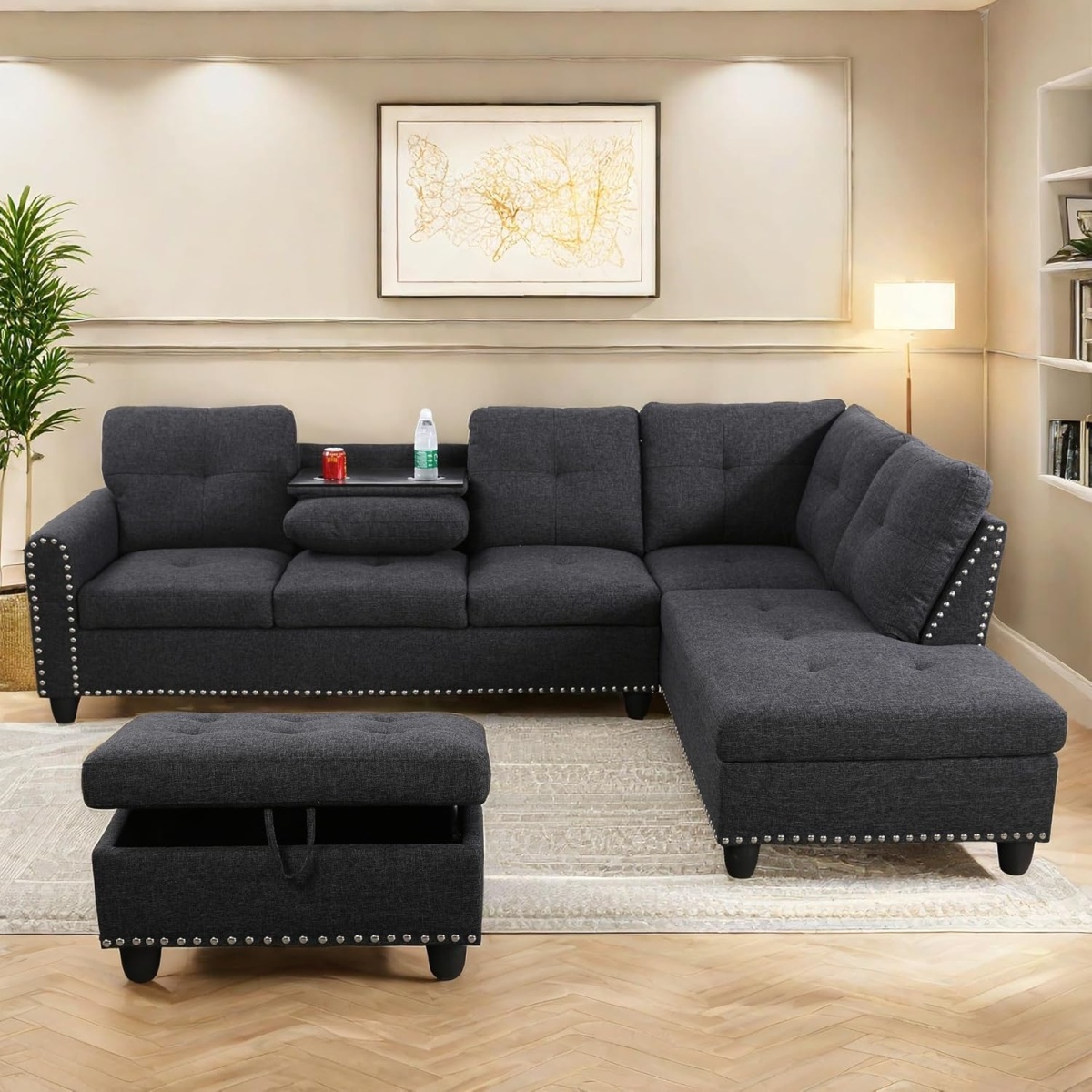 ChicFurnit L Shaped Sectional Couches with Ottoman Storage